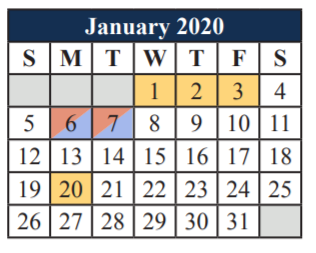 District School Academic Calendar for T A Howard Middle for January 2020