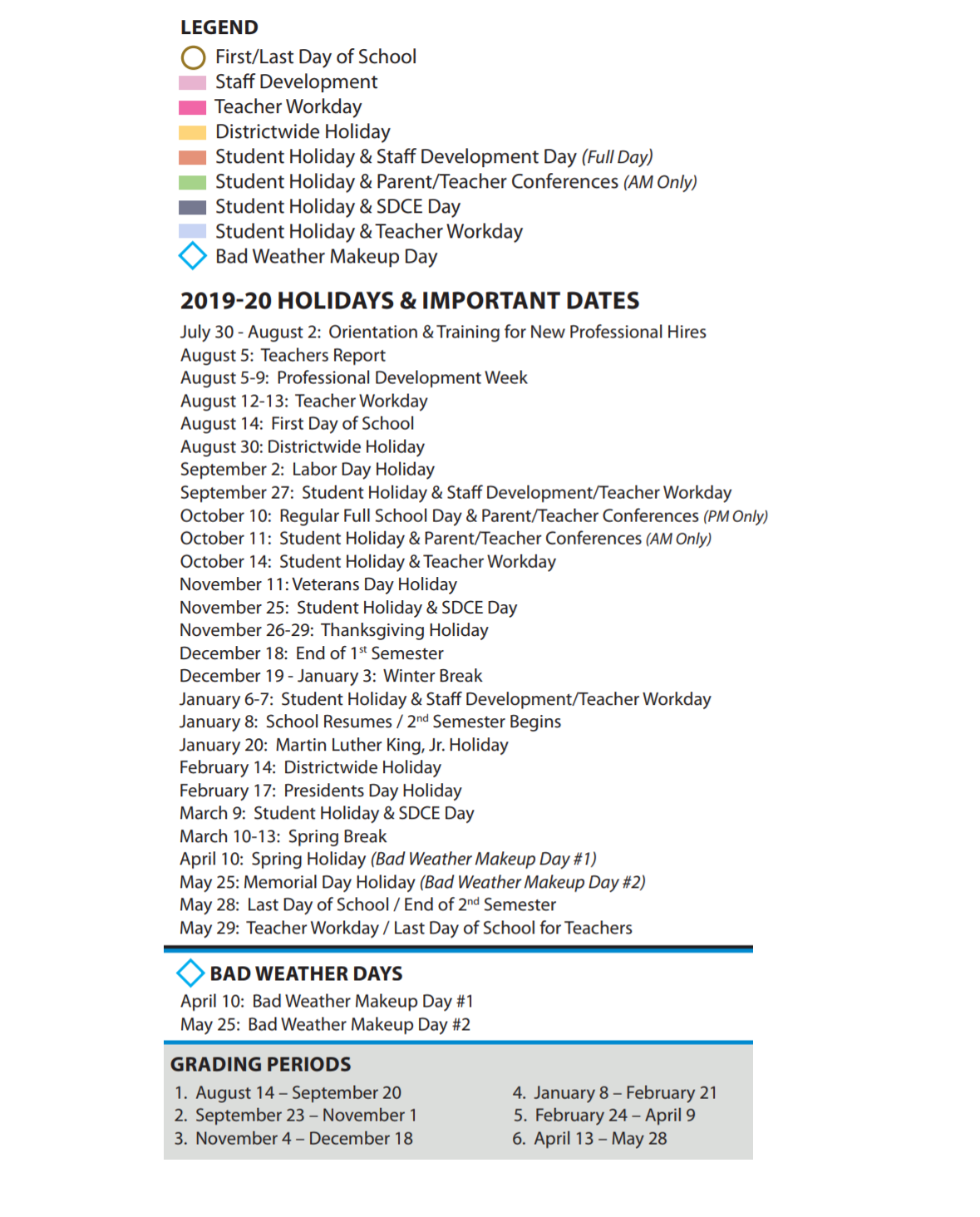 District School Academic Calendar Key for Carol Holt Elementary