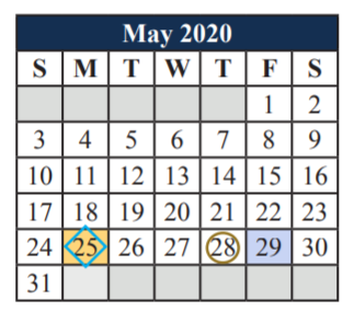 District School Academic Calendar for Danny Jones Middle for May 2020