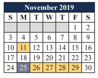 District School Academic Calendar for T A Howard Middle for November 2019