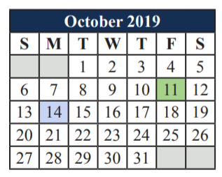 District School Academic Calendar for Mansfield Legacy High School for October 2019