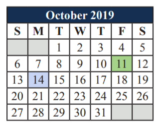 District School Academic Calendar for T A Howard Middle for October 2019