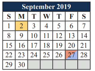 District School Academic Calendar for Tarver-rendon Elementary for September 2019