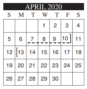 District School Academic Calendar for Milam Elementary for April 2020