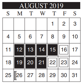 District School Academic Calendar for Milam Elementary for August 2019