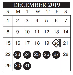 District School Academic Calendar for Memorial High School for December 2019