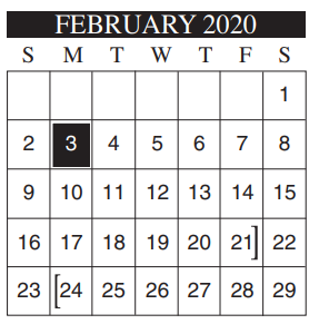 District School Academic Calendar for Instr/guid Center for February 2020