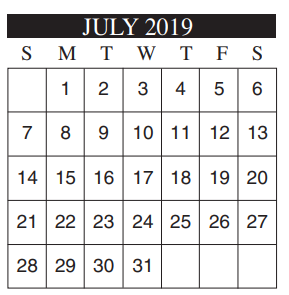 District School Academic Calendar for Milam Elementary for July 2019