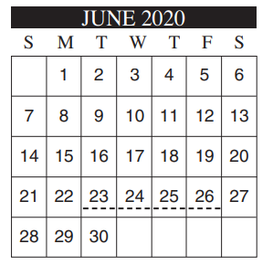 District School Academic Calendar for Hendricks Elementary for June 2020