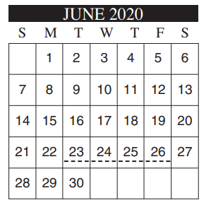 District School Academic Calendar for Cathey Middle School for June 2020