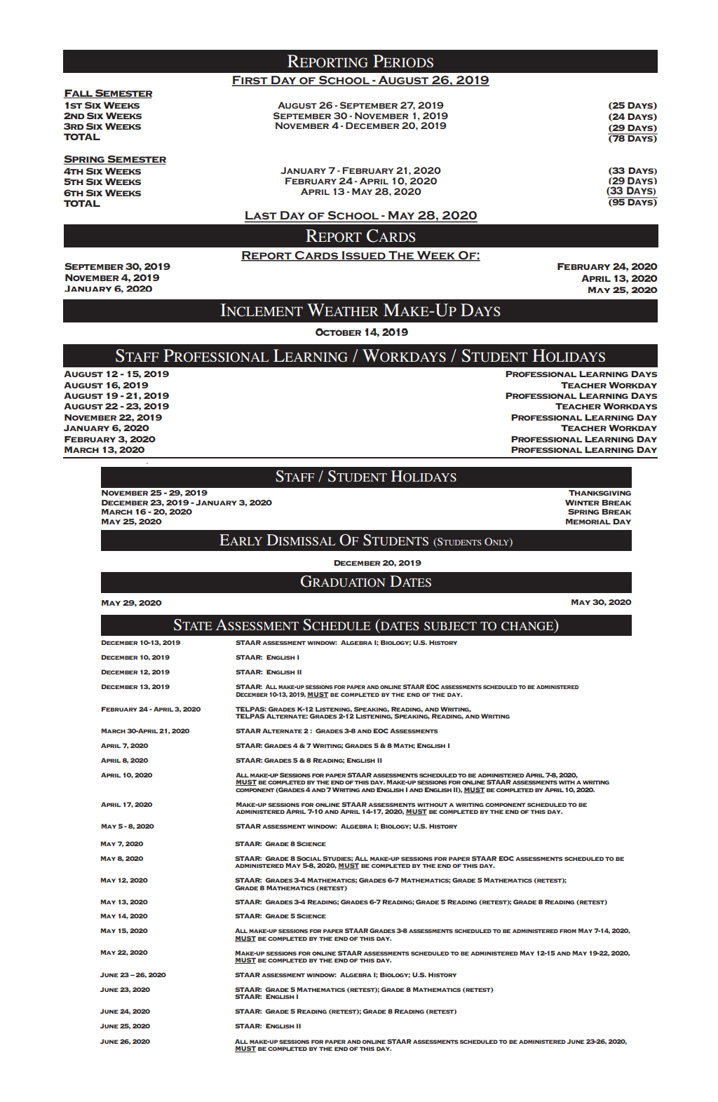 District School Academic Calendar Key for Michael E Fossum Middle School