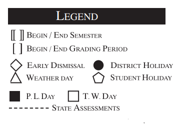 District School Academic Calendar Legend for Garza Elementary