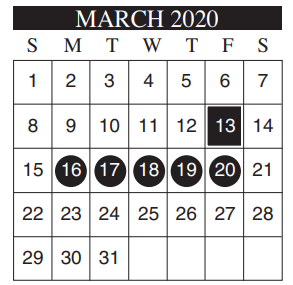 District School Academic Calendar for Cathey Middle School for March 2020
