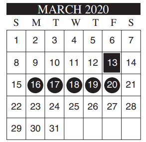 District School Academic Calendar for Instr/guid Center for March 2020