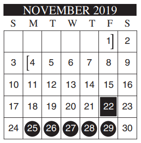 District School Academic Calendar for Milam Elementary for November 2019