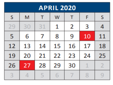 District School Academic Calendar for J J A E P for April 2020