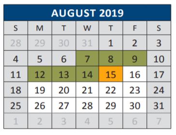 District School Academic Calendar for J J A E P for August 2019