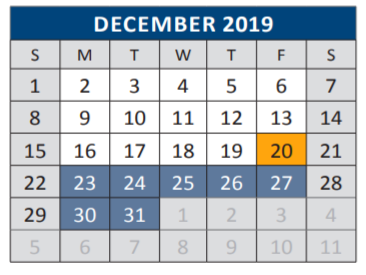 District School Academic Calendar for Leonard Evans Jr Middle School for December 2019