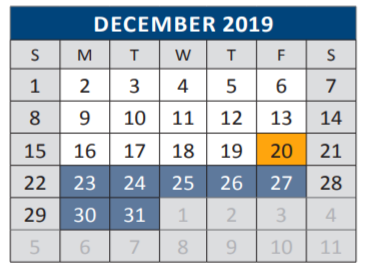 District School Academic Calendar for J J A E P for December 2019