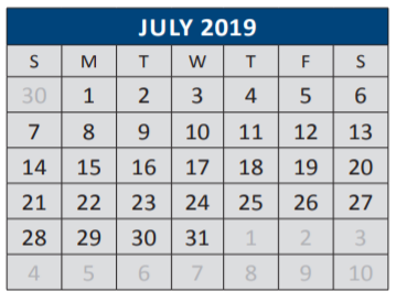 District School Academic Calendar for J J A E P for July 2019