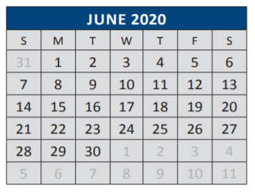 District School Academic Calendar for Serenity High for June 2020