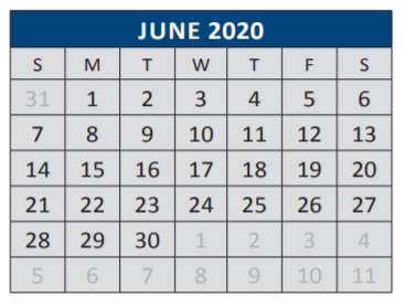 District School Academic Calendar for J J A E P for June 2020