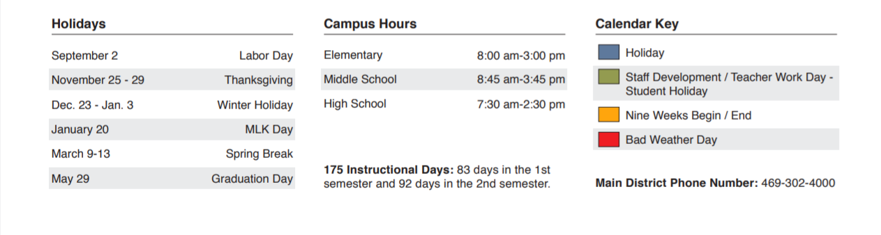District School Academic Calendar Key for J J A E P