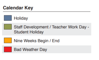 District School Academic Calendar Legend for J J A E P
