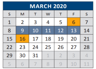 District School Academic Calendar for Jose De Jesus And Maria Luisa Vega for March 2020