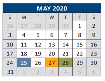District School Academic Calendar for Jose De Jesus And Maria Luisa Vega for May 2020