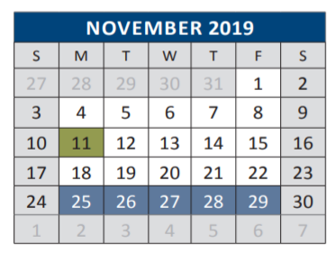 District School Academic Calendar for Faubion Middle for November 2019