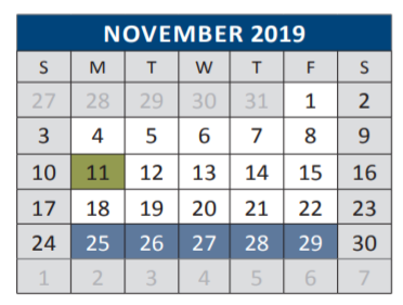 District School Academic Calendar for Jose De Jesus And Maria Luisa Vega for November 2019