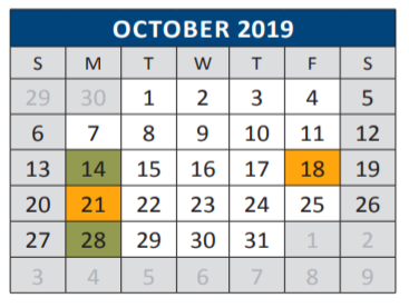 District School Academic Calendar for Faubion Middle for October 2019