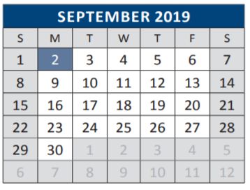 District School Academic Calendar for Burks Elementary for September 2019