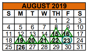 District School Academic Calendar for Taylor El for August 2019