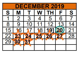 District School Academic Calendar for Taylor El for December 2019