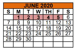 District School Academic Calendar for Travis El for June 2020