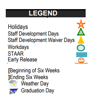 District School Academic Calendar Legend for Ruben Hinojosa Elementary