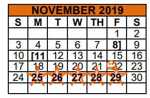 District School Academic Calendar for John F Kennedy Elementary for November 2019