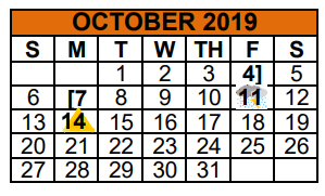 District School Academic Calendar for Mercedes J H for October 2019