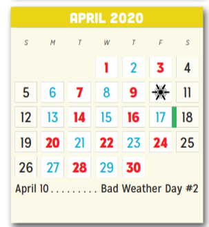 District School Academic Calendar for P A S S Learning Ctr for April 2020