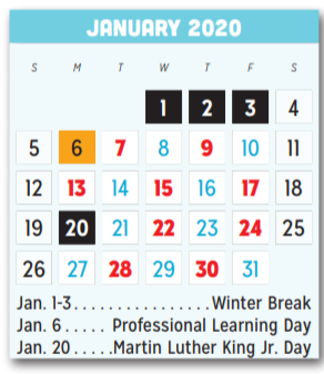 District School Academic Calendar for P A S S Learning Ctr for January 2020