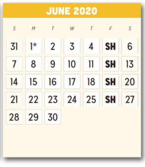 District School Academic Calendar for Smith Elementary for June 2020