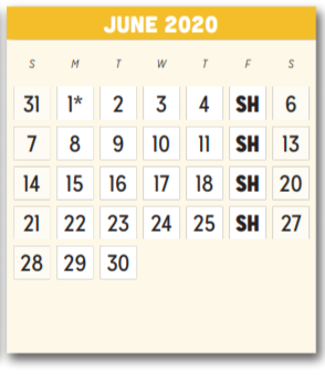 District School Academic Calendar for Pirrung Elementary for June 2020