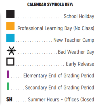 District School Academic Calendar Legend for Cannaday Elementary