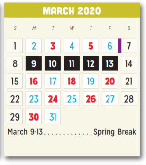 District School Academic Calendar for Berry Middle School for March 2020