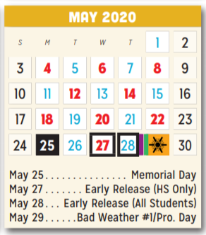 District School Academic Calendar for New Middle School for May 2020