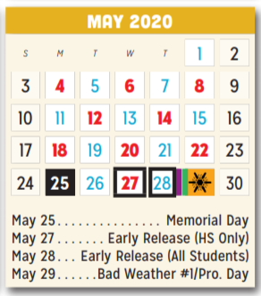 District School Academic Calendar for P A S S Learning Ctr for May 2020