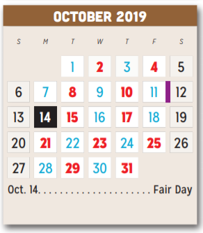 District School Academic Calendar for P A S S Learning Ctr for October 2019