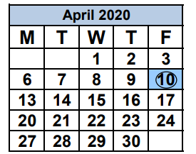 District School Academic Calendar for Toussaint L'ouverture Elementary for April 2020